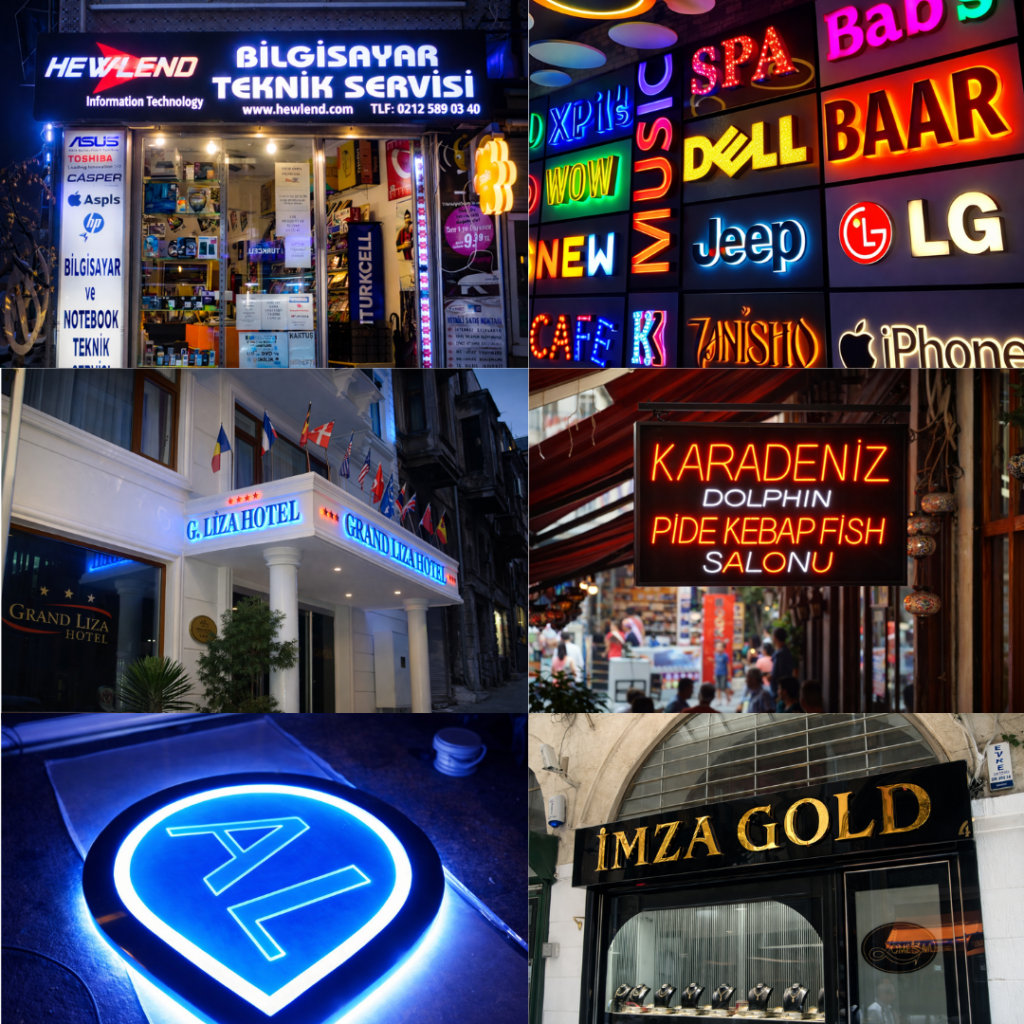 Led ışıklı tabela tasarımı – dış cephe reklam tabelası